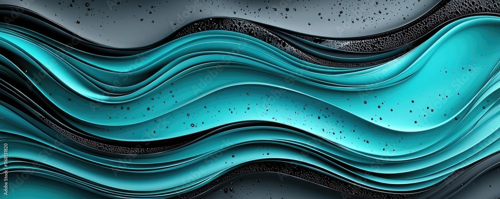 Poster grungy abstract background concept. abstract wavy design in turquoise and black creates a modern vis