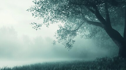 Misty Forest: Tree, Fog, Grass