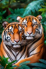Fototapeta premium Tigers Cuddling in a Lush Jungle Setting