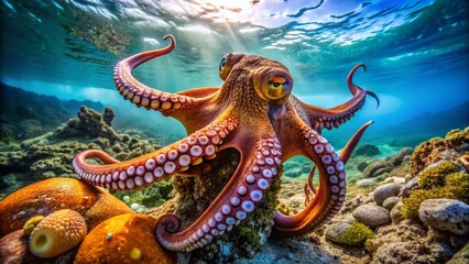 Fototapeta premium Aerial Close-Up of Octopus in its Natural Habitat - Stunning Drone Photography