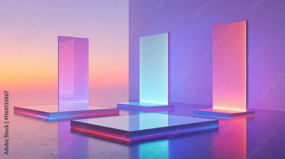 Poster abstract d ai circuits glowing with intricate patterns and vibrant light effects on a sleek minimali