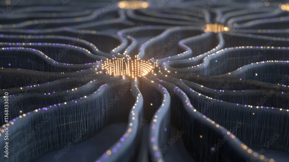 Poster abstract d ai circuits with glowing light effects and interconnected patterns for modern and futuris