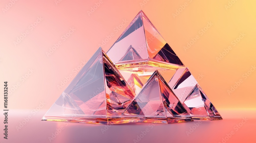 Poster abstract d rendering of a glowing financial pyramid, representing investment structures, on a clean 