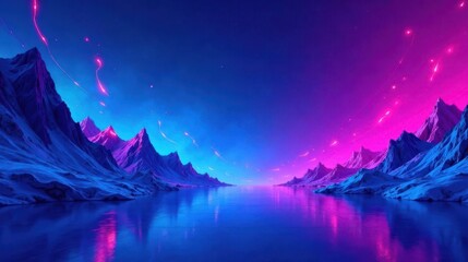 Synthwave Mountainscape A Vibrant, Futuristic Winter Scene with Pink and Blue Hues