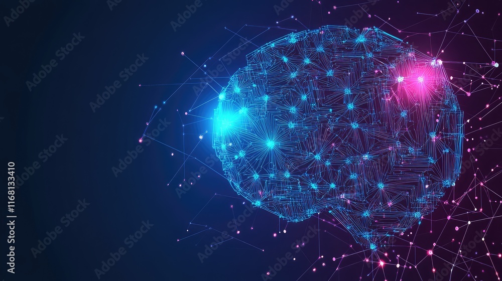 Poster abstract ai holographic interface with glowing neural network patterns and sleek futuristic textures