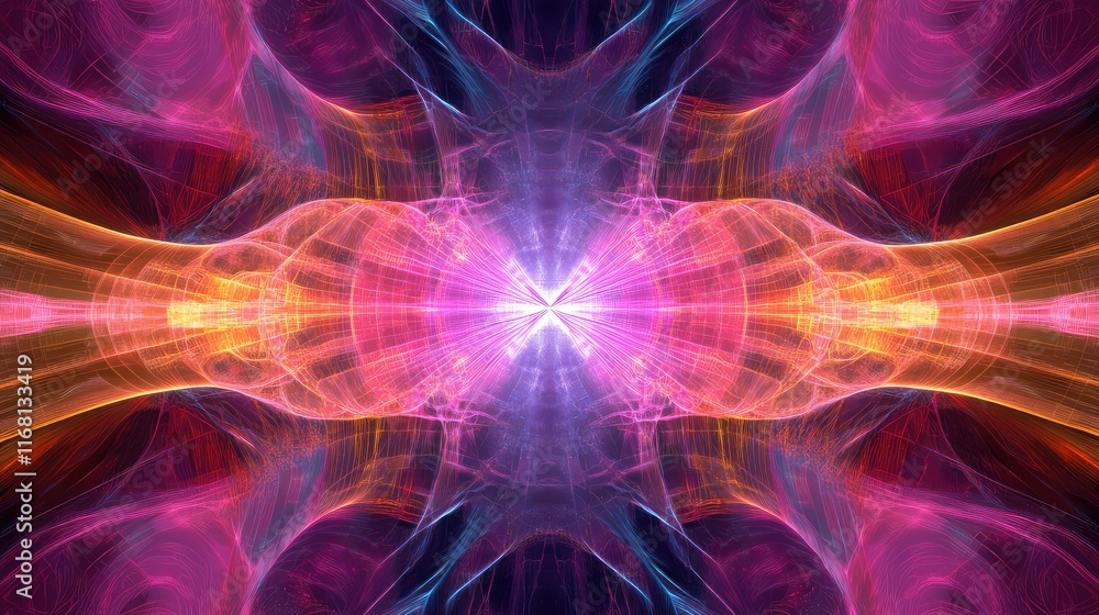 Poster abstract ai holographic interface featuring glowing neural pathways and dynamic geometric patterns o