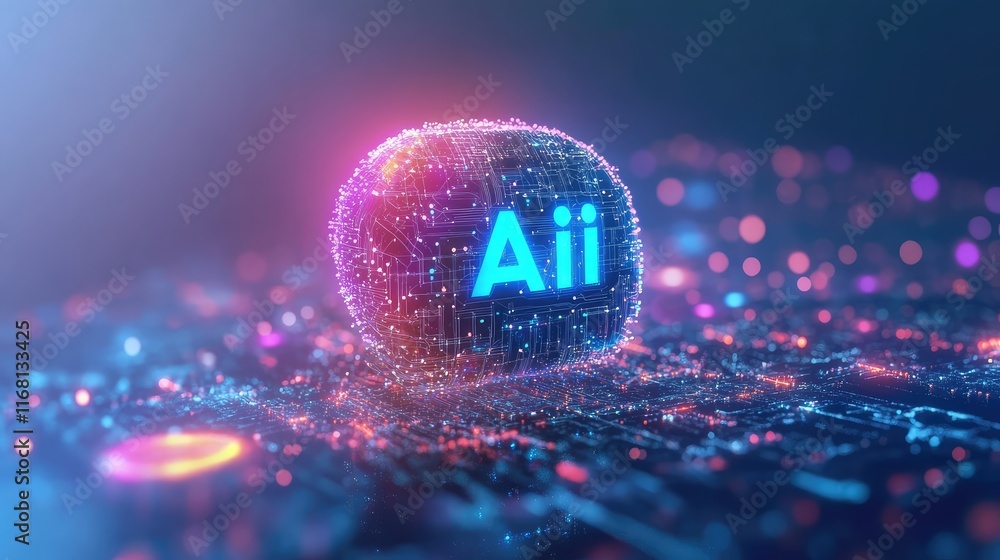 Poster abstract ai holographic interface with glowing neural network patterns and sleek futuristic textures