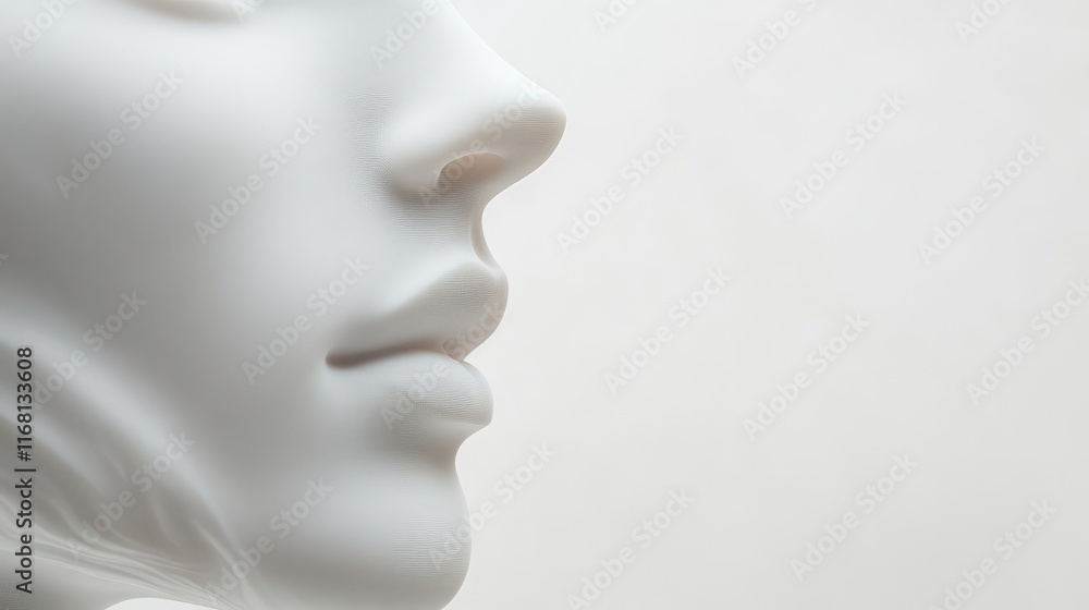 Poster abstract close-up of a smooth, featureless face silhouette in soft light, representing calmness and 
