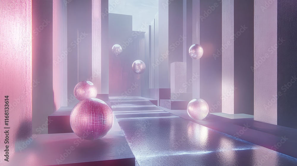 Poster abstract ai technology design with soft flowing particles, geometric patterns, and gradient lighting