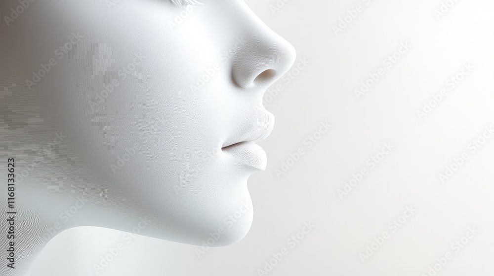 Poster abstract close-up of a smooth, featureless face silhouette in soft light, representing calmness and 