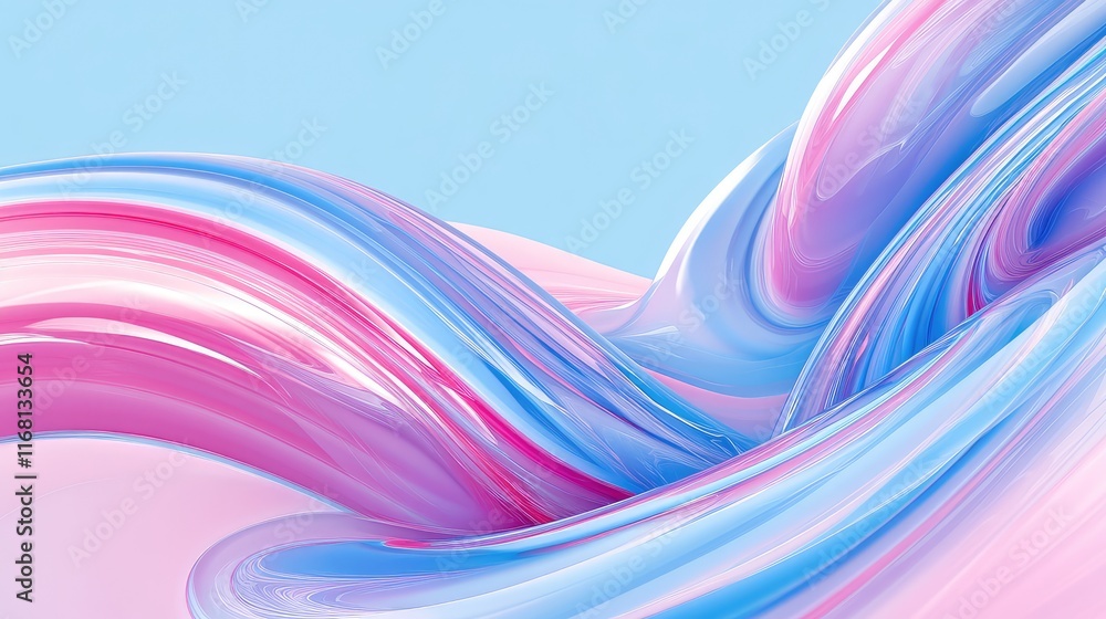 Poster abstract cloud of blue and pink ink swirling in water, forming intricate patterns on a gradient past