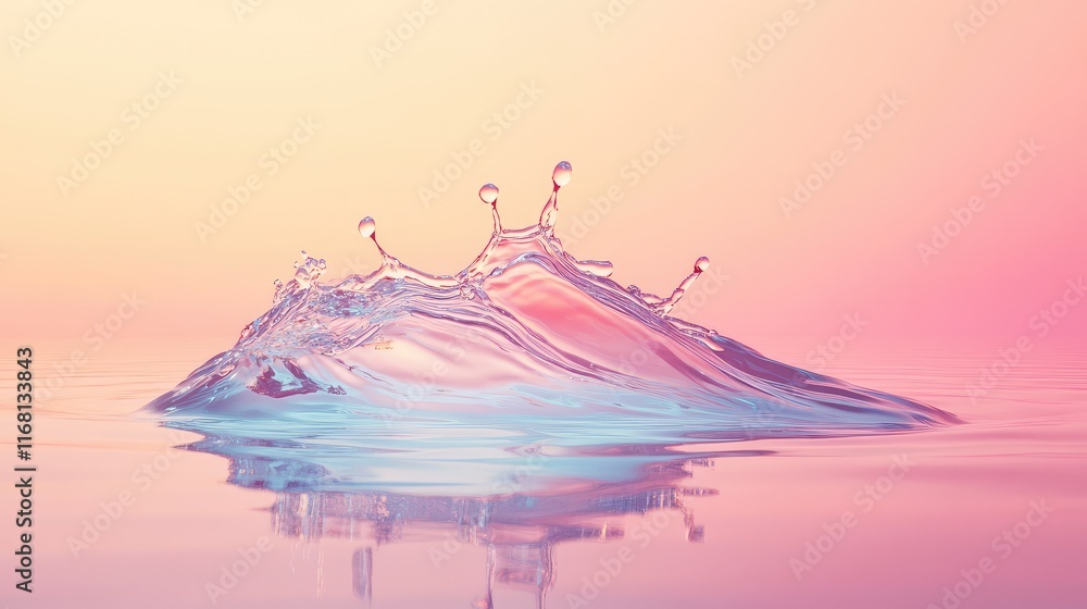 Aufkleber abstract effect of water waves colliding, forming intricate splash patterns on a clean and bright gr