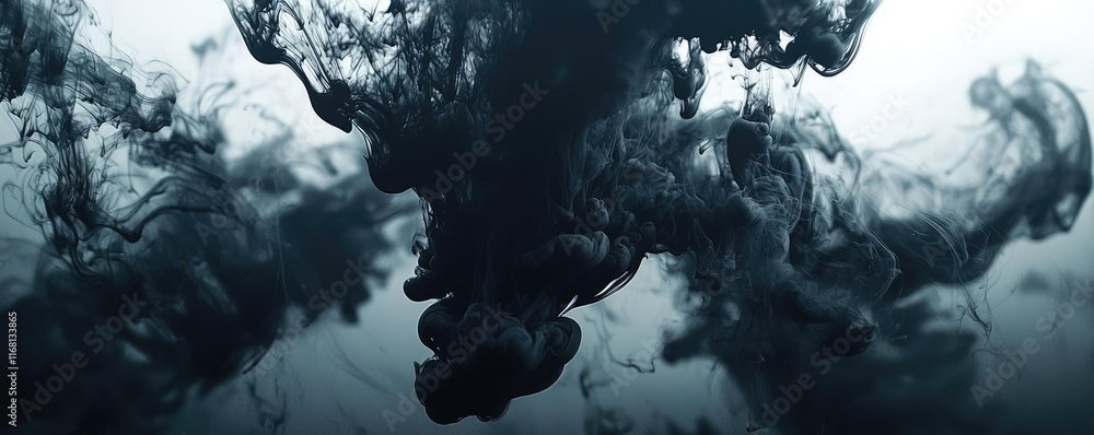 Poster grungy abstract background concept. abstract black ink swirling in water, creating captivating visua