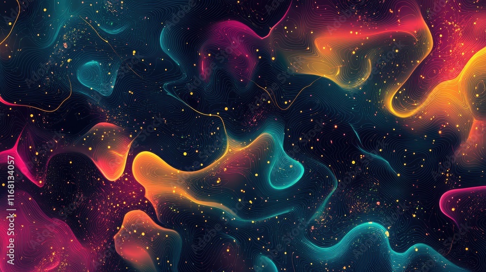 Poster abstract glowing ai data flow patterns with neural connections in vibrant colors on a soft, futurist