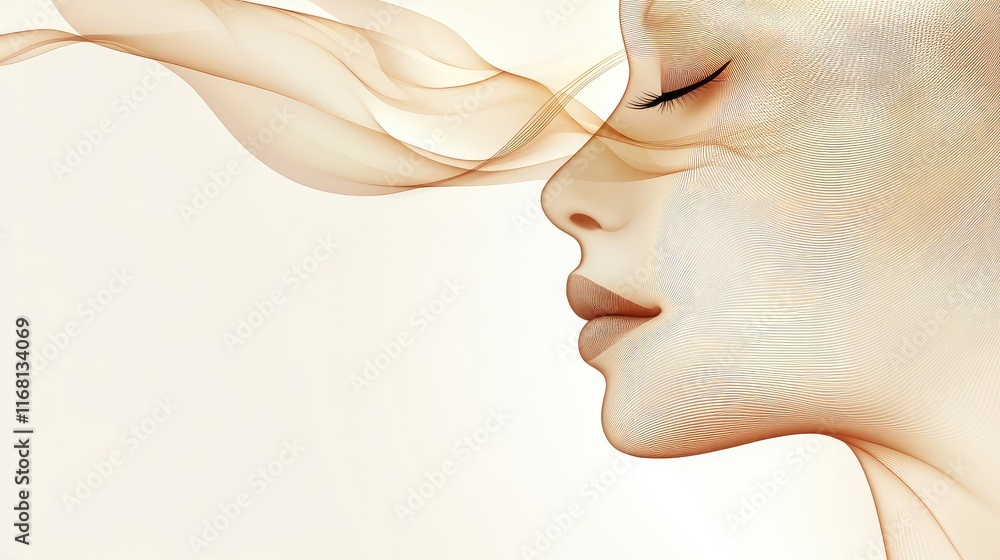 Poster abstract glowing face shape outlined with digital lines, symbolizing modern identity, set against a 