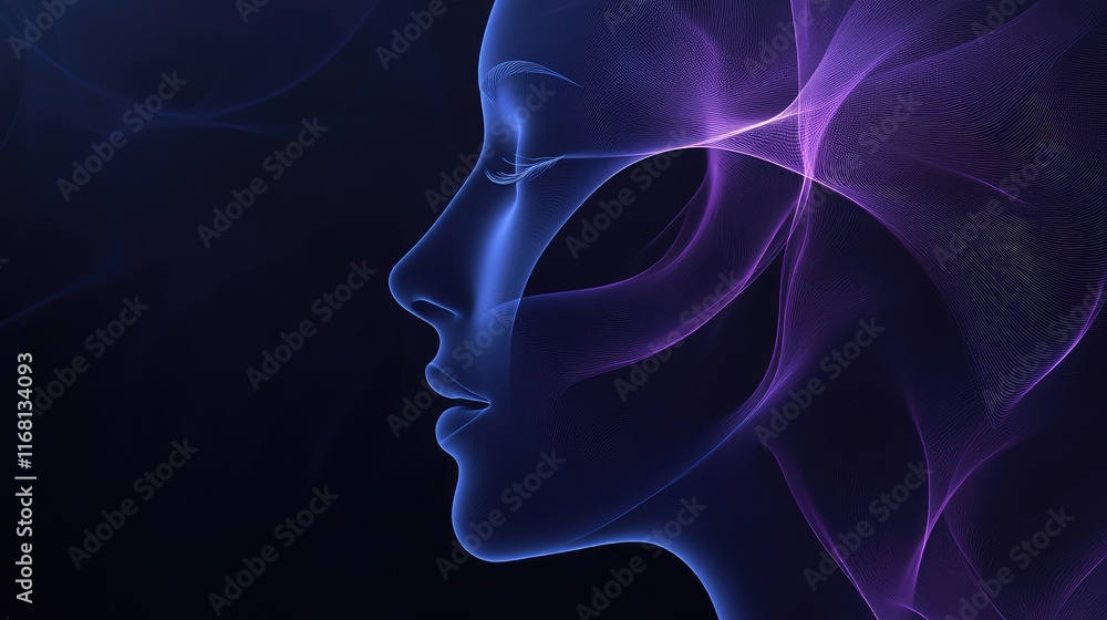 Aufkleber Abstract glowing face silhouette with soft curves, symbolizing tranquility and modern design, placed on a clean background with ample copy space