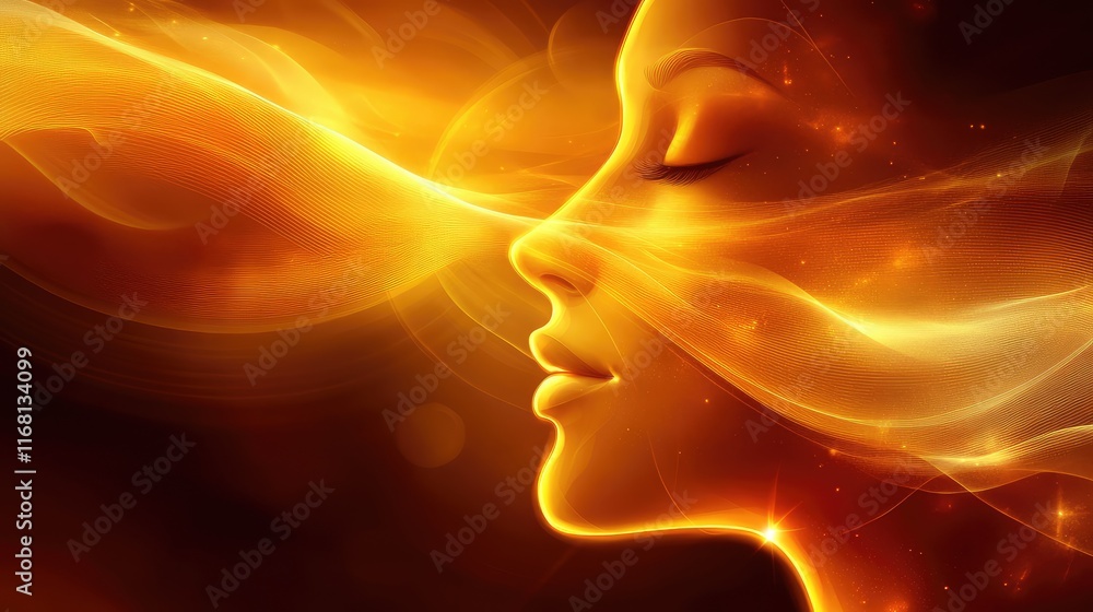 Aufkleber Abstract glowing face silhouette with soft curves, symbolizing tranquility and modern design, placed on a clean background with ample copy space