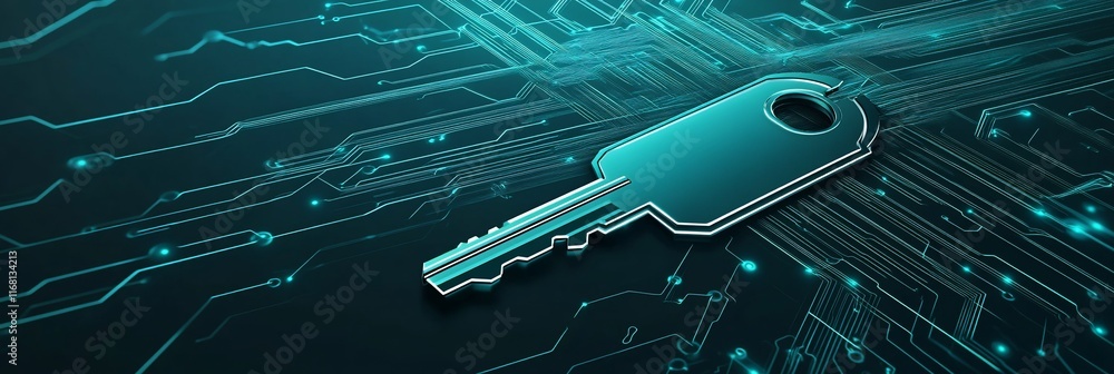 Aufkleber digital key on a circuit board background, symbolizing cybersecurity and data protection.
