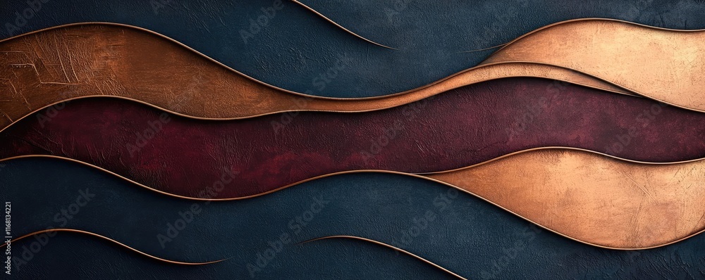 Poster grungy abstract background concept. abstract waves of copper and burgundy with textured surfaces cre