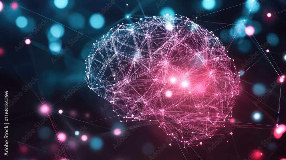 Poster abstract high-tech ai design with glowing geometric circuits and futuristic neural patterns against 