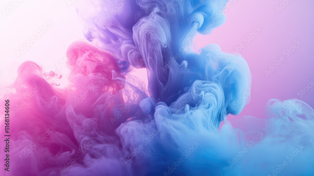 Poster abstract ink art with vibrant hues of blue and purple, flowing into each other to form intricate pat