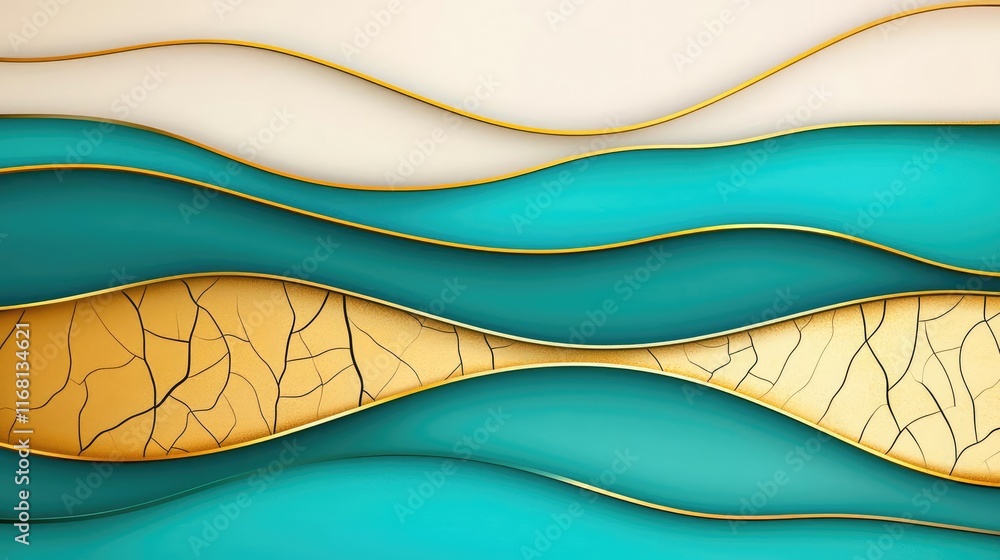 Poster grungy abstract background concept. abstract waves in teal and gold create a modern and elegant desi