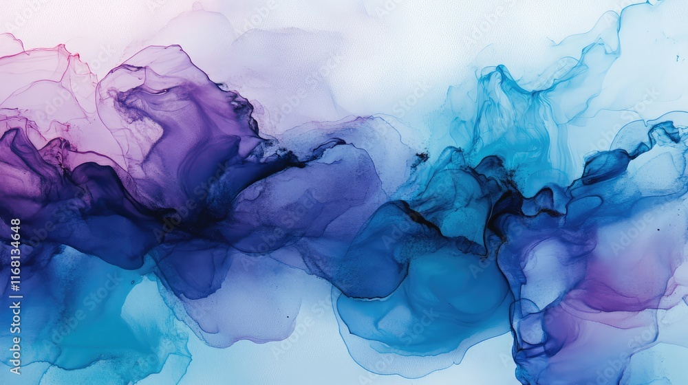 Aufkleber abstract ink flow with vivid magenta and blue hues, blending seamlessly in water with clean gradient