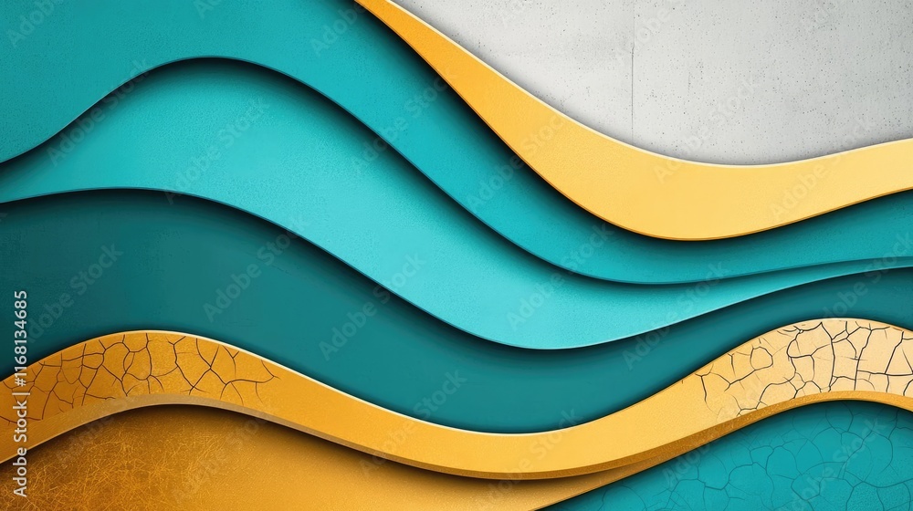 Poster grungy abstract background concept. abstract waves of blue and gold create a modern and dynamic back