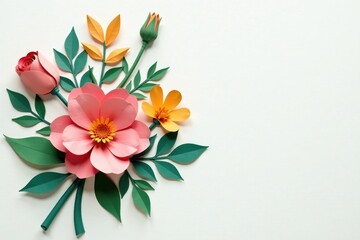 Obraz premium Delicate Paper Flowers Arranged in a Springtime Bouquet Composition on a White Background