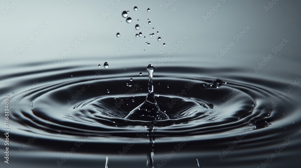 Poster Abstract ripple effect caused by multiple droplets landing on water, forming concentric waves with a clean gradient backdrop
