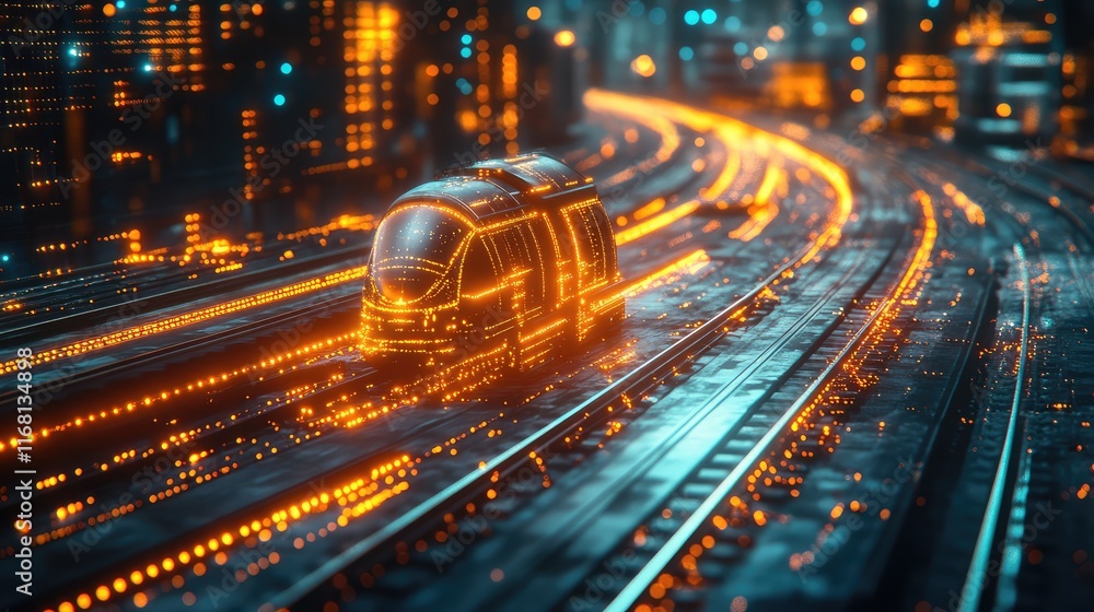 Poster abstract view of interconnected transport systems glowing in a digital grid format, representing sma