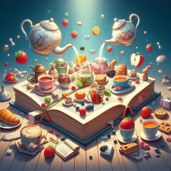Book Having a Tea Party An open book hosting a tea party with ot