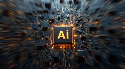 AI technology chip. Ai machine future learning background. AI artificial intelligence virtual assistant chatbot. Artificial Intelligence. Chip AI. Futuristic technology.