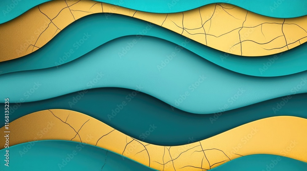 Poster grungy abstract background concept. abstract waves in teal and gold create a modern, artistic backgr