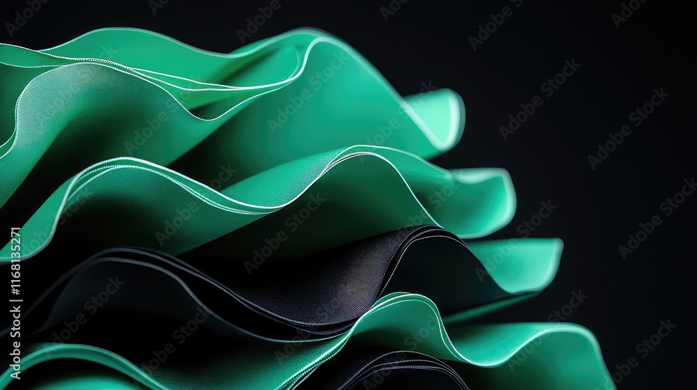 Poster burst abstract background idea. abstract close-up of layered green and black shapes on a dark backgr