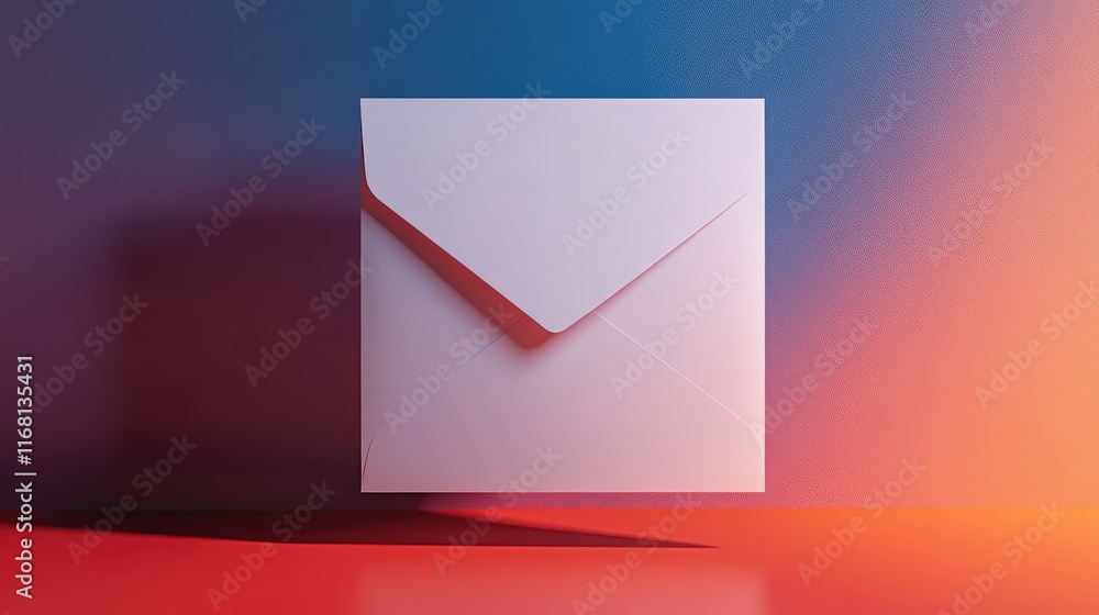 Poster a blank card partially emerging from an envelope on a modern gradient background, perfect for design
