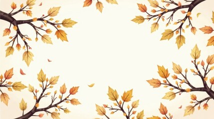 Obraz premium Autumnal Branches Frame with Falling Leaves, Perfect for Seasonal Designs and Fall-Themed Projects