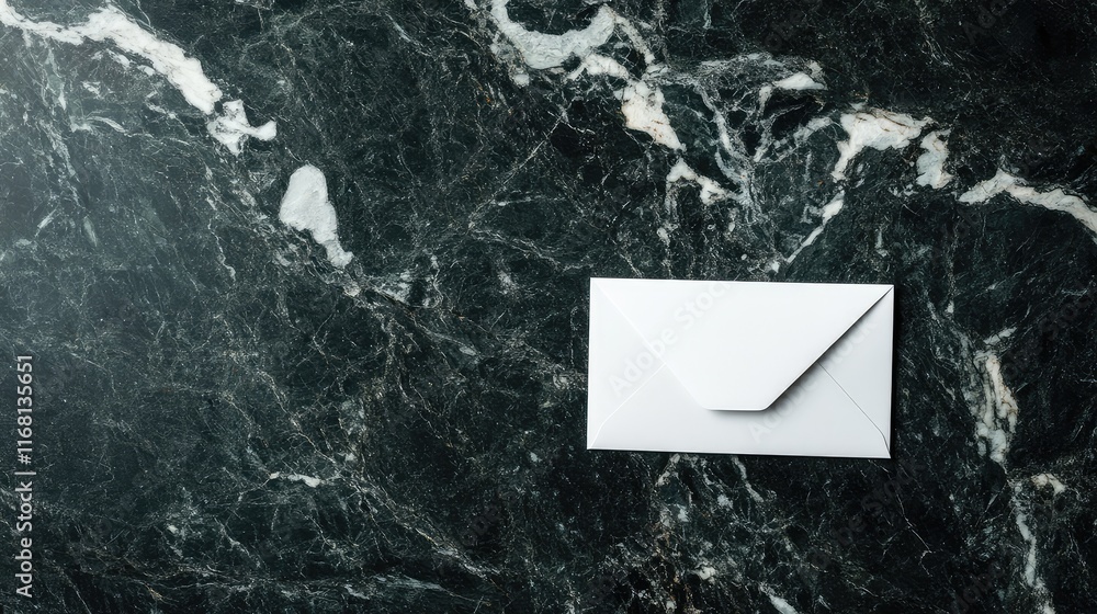 Aufkleber a blank card resting on a smooth marble surface with an envelope beside it, emphasizing elegance and