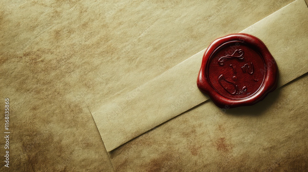 Poster a blank envelope sealed with a wax stamp resting on a neutral textured background with clean lines a