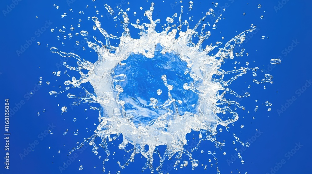 Aufkleber a bold splash of water frozen in mid-air, creating dynamic ripples and droplets on a clean blue grad