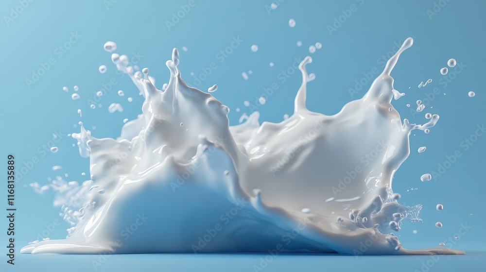 Aufkleber a bold splash of water frozen in mid-air, creating dynamic ripples and droplets on a clean blue grad