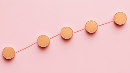 A minimalistic image of coins rolling upward on a graph line, symbolizing financial success, placed on a soft pastel gradient backdrop
