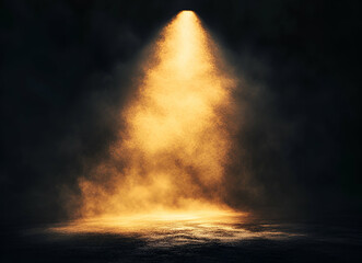 Obraz premium Golden Spotlight Illuminating Dark Stage