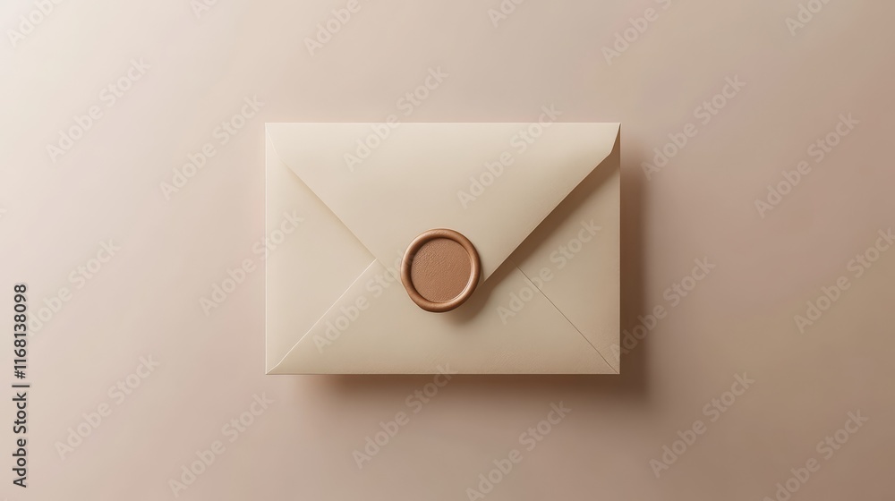 Poster a single blank envelope with a wax seal placed on a soft gradient background with a minimalist aesth