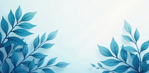 Serene Aqua Foliage Frame  Elegant Branches with Soft Blue Leaves on a Light Background, Perfect for Peaceful Designs and Projects
