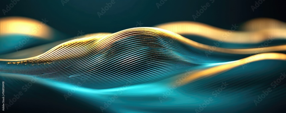 Poster grungy abstract background concept. abstract wavy patterns in teal and gold create a mesmerizing vis