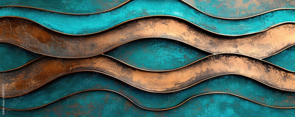 Poster grungy abstract background concept. stylized abstract waves in teal and copper create a modern artis