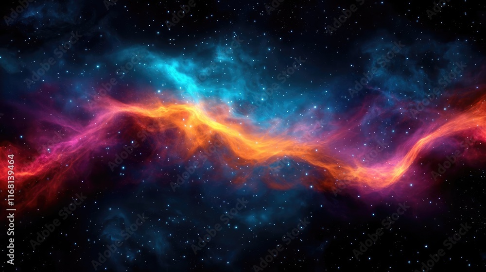 Poster galaxy abstract background idea. vibrant cosmic nebula with bright colors and starry background in d