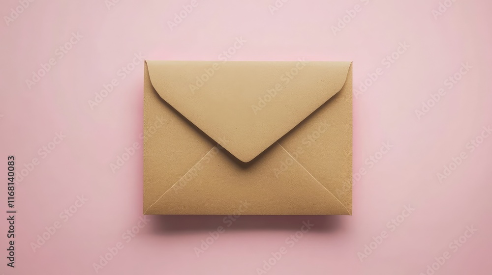 Poster clean minimalist display of a blank invitation card with an envelope on a soft pink background, high