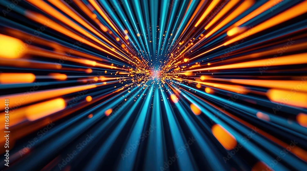 Poster burst abstract background idea. abstract visual of vibrant blue and orange lines radiating from a ce